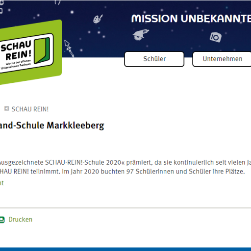 Ausgezeichnete "Schau-Rein-Schule 2020"